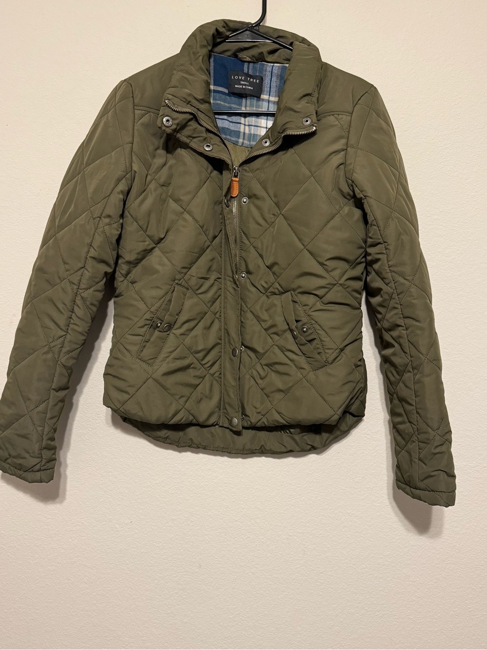 Love Tree Olive Green Diamond-Quilt Jacket